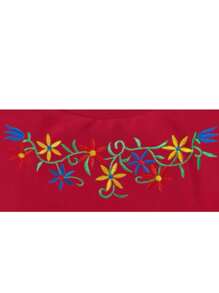 Women's Straight Dress With Embroidered Flower Creeper Design - Red - View 3