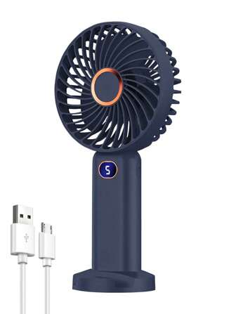 迷你手持小风扇，带 5 档风速数字显示，便携式静音台式风扇，适用于办公室、宿舍、户外，可充电