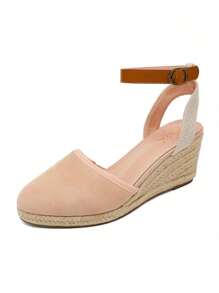 Women's Canvas Closed Toe Ankle Strap Wedge Sandals Vacation Commuting Summer Shoes - Apricot - View 3