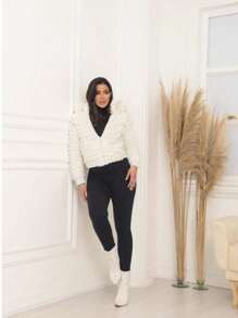 WOMEN'S PUFFER TEDDY JACKET WITH FUR AND HOOD, STYLISH AND COMFORTABLE, PREMIUM PIECE - 白色 - 查看 3