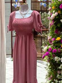 VESTIDO LARGO TIPO CAMPESINO CON MANGA MOD. ALY - Rosa Chicle - Ver 10