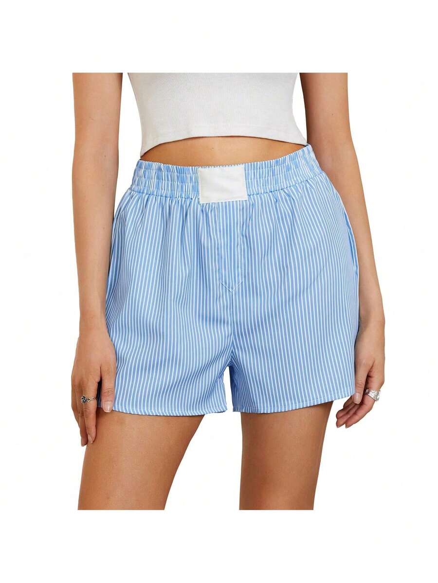 Women Elastic Waist Shorts Casual Short Pants Pajamas Bottoms Summer Lounge Shorts - 藍色 - 查看 1