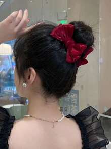 1pc Chic Leopard Print Bow Hair Claw, Large Chic Leopard Print Bow Hair Clip, Elegant Polyester & Spandex Bowknot Hair Clip, - Elegant Retro Double-Layer Big Bow Hair Clip Elegant Bow Ball Head Clip High Ponytail Fixed Clip, Vintage-Inspired Fabric Hair Claw For Ponytails & Updos, Y2K Inspired PVC Knot For Women, Perfect Gift Claw Clips Hair Claws Hair Barrettes