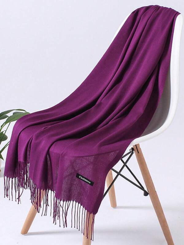 1pc Women Classic Solid Color Fringed Super Thin 70*190cm Outdoor Scarf, Minimalist & Fashionable Unisex Air-Conditioning Room Shawl, Autumn/Winter Outdoor Warm Scarf Suitable For Daily Outings, Dinner, Dating
