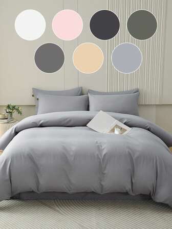 2/3pcs Duvet Cover Set, Bedding Set, Solid Color Skin-Friendly Comforter Cover Set, Simple Style Quilt Cover Set, Comfortable And Soft Breathable, Ideal Easter Gift, For Mother's Day Gift, Perfect Holiday Gift, For Single/Twin/Full/King/Queen Bed Sizes - Ideal For Bedroom, Guest Room, Dormitory, 1pc Duvet Cover With 1/2pcs Pillowcase (Witnout Filler)Machine Washable