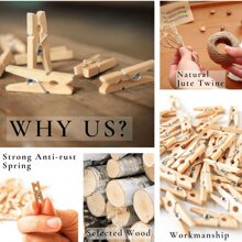 30Pcs Sturdy Mini Clothes Pins For Photo, Natural Wooden Clothespins With 33 FT Jute Twine, Small Clips For Crafts Display, Babyshower Game, Hanging Decorative Pictures, Cocktail, Weddings Room Decor