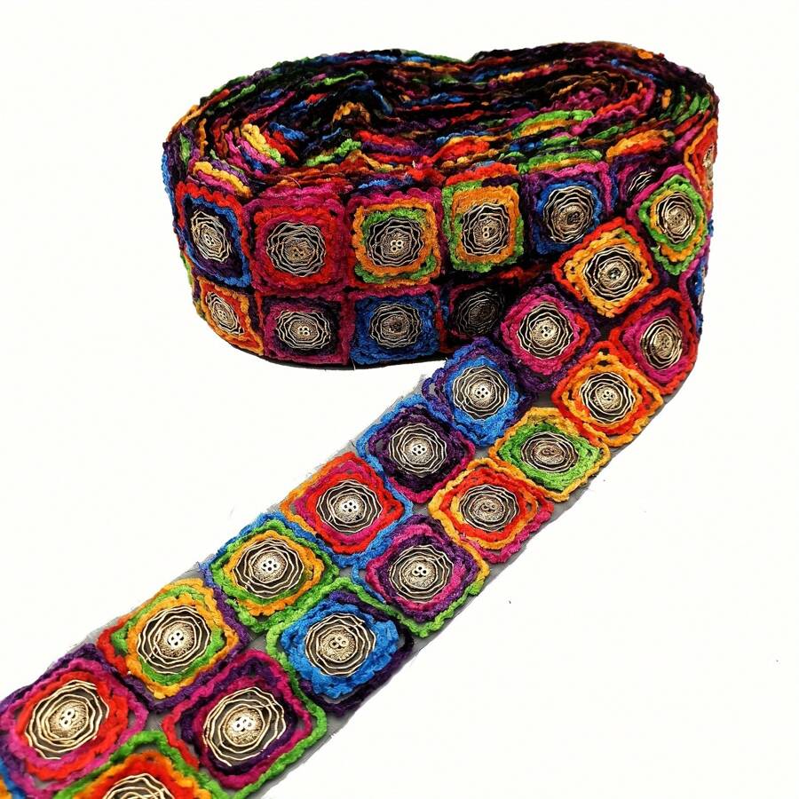 1 Yard Colorful Embroidered Satin Ribbon With Vintage Embroidery, Suitable For DIY Handicrafts, Clothing Accessories, Shoe Uppers - Multicolor - View 1
