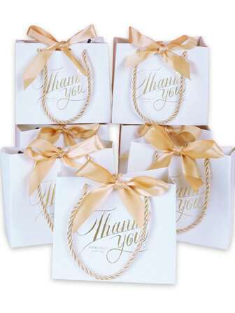 10pcs/1pc White Gift Bags With Handles, 5.5 X 2.5 X 4.7 Inch (Approx. 14.9 X 6.3 X 11.9 Cm) Mini Gift Paper Bags Bulk, Suitable For Christening, Birthday, Wedding, Party Favor, Valentine Gift Box