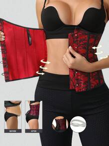 Women Corsets Sexy Waist Trainer Vintage Underbust Corset Top Gothic Satin Cincher Jacquard Bustier Top Waist Cincher Slimming Body Shaper Corset Slimming Shapewear - Red - View 3