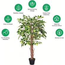 4 Feet Variegated Ficus Tree With Real Wood Stems And Lifelike Leaves Replica Artificial Plant - Variegated - View 6