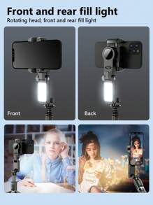 TOKQI 四合一便携式智能手机三脚架，带云台稳定器、人脸追踪、补光灯、360°旋转、可伸缩铝合金杆、无线遥控器，兼容 14/13和安卓手机，用于视频录制 - 黑色 - 查看 5