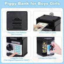 Refasy Piggy Bank Cash Coin Can ATM Bank Electronic Coin Money Bank For Kids Age 3-12, Money Savings Box Mini ATM Coin Bank Toys Gifts For 3 4 5 6 7 8 9 10 11 12 Year Old Boys Girls - 黑色 - 查看 4