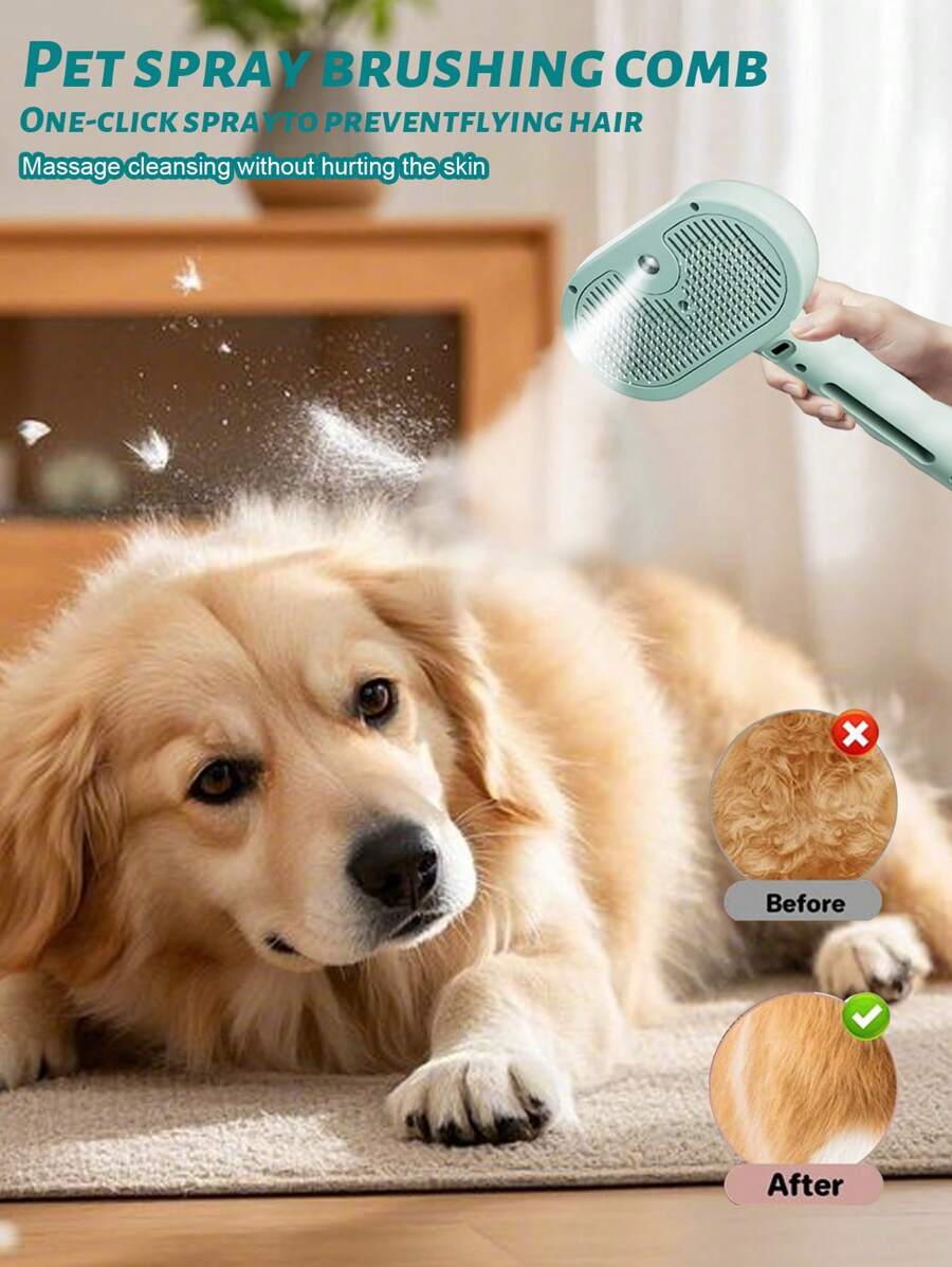 四合一蒸汽猫狗刷，高效清洁蒸汽猫刷，深度清洁除毛，轻松去除宠物毛发，使用方便，带释放按钮，自清洁金属宠物喷雾刷带手柄，宠物美容刷，猫咪蒸汽刷，USB充电猫刷，漂浮式除毛刷，宠物护理电动喷雾按摩器，适用于猫狗，去除打结和松散的毛发