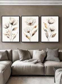 Kit 3 Quadros Lírios branco e bronze Quadro Ideal para Sala de Estar, Escritório, - Marrom Claro - Visão 4