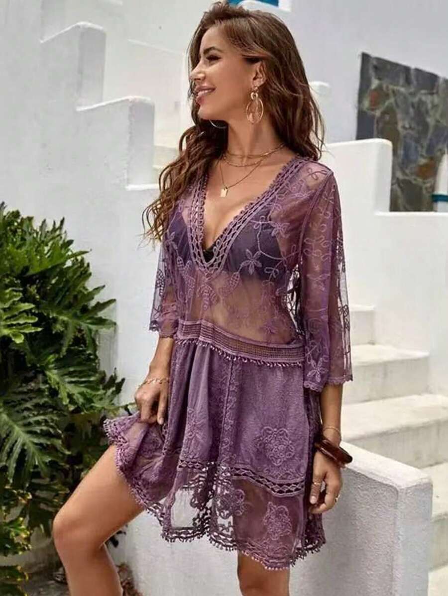 Sexy Lace Beach Skirt By The Sea - 紫色 - 查看 1