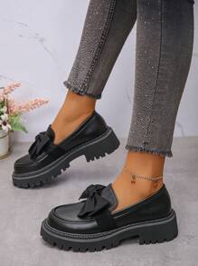 Giày lười đế dày chống trượt, gót trung bình, thắt nơ, kiểu dáng mới năm 2026, giày casual thoải mái ngoài trời, thời trang và tôn dáng, phù hợp cho sinh viên. - màu đen - Xem 3