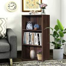 Homasis 3 Open Shelf Bookcase Modern Multi-Functional Storage Display Cabinet Walnut