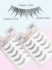 Asiteo 5 Pairs Cartoon Style False Eyelashes, Transparent Band 6D Natural Long False Eyelashes, Cartoon Style False Eyelashes, Natural Lengthening False Eyelashes, Asian Korean Anime Character Cosplay False Eyelashes Makeup Tools - 黑色 - 查看 6
