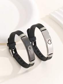 ATLVXJL 2pcs/Set Glow-In-The-Dark Minimalist Heart Decor Couple/Friendship Bracelet Set, Casual Accessory Suitable For Daily Wear, Valentine's Day And Halloween Gift