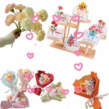 2/6 件钩针花束套装，手工针织花，钩针插花，人造康乃馨花，房间、卧室、客厅装饰，摄影道具，母亲节、教师节礼物