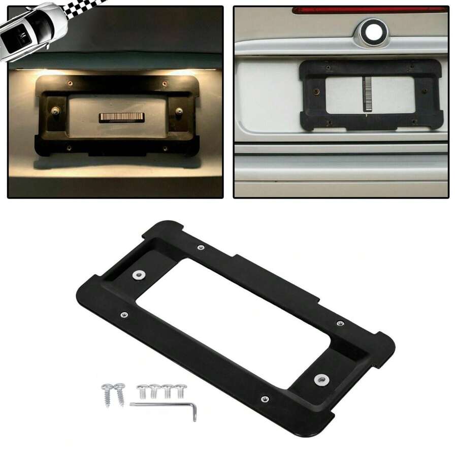 For BMW Black Rear License Plate Mount Frame Holder Bumper Bracket W/Screws