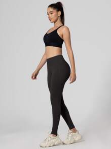 2 peças leggings esportivas femininas com bolso lateral, calças de ioga de cintura alta para treino