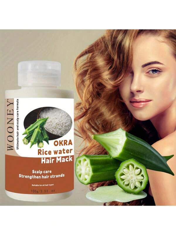 WOONEY 100g Okra Hair Mask Rice Water Hair Mask, Hair Mask With Rosemary For Dry Damaged Hair, Deep Conditioning Mask Hair Care For Women Men Hair