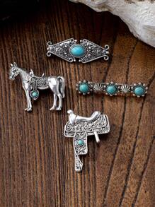4 Stücke/Set Vintage Boho-Stil Broschen - Westlicher Türkis-Stil, Modezubehör, geeignet für Hüte und Freizeitkleidung - Cowboyhut, Blitz, Herz, Kaktus, Kreuz, Pferdekopf, Stierkopf Design Broschen Kleider Accessoires Pin für Kleidung Tasche Rucksack für Schule Büro Accessoires Hemden Jacken Schmuck Halloween Kleidung Pin Lustig Süß Lehrertag Geschenke Halloween Accessoires Kostümzubehör Taschencharms Weihnachten - Verschiedenfarbig - Übersicht 2