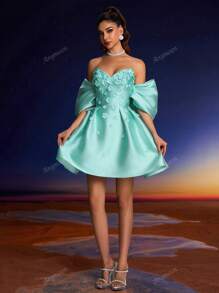 Abito elegante da sera Anymoon con decorazioni floreali 3D, adatto per balli formali, lauree, riunioni di ex alunni, feste, matrimoni e altri eventi, abito da festa, abito da invitato al matrimonio