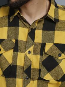 Men's Plaid Flannel Dress Shirt Long Sleeve - 黃色 - 查看 3