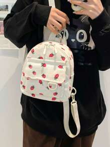 2025 New Minimalist Fashion Strawberry Print Mini Handbag Square Bag, PAD Bag, Sanitary Pad Storage Bag, Three-Dimensional Outer Pocket, Zipper Opening, Long Shoulder Strap Adjustable, Lightweight Small Capacity Crossbody Bag, Artistic Style School Bag For Teens, Book Bag For Women Or Students, Perfect For Books, Shopping, Back To School And More, School Essential Stuff For Women, Girls & Students - Multicolor - View 2
