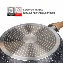 ABKOK 1pc/2pcs/3pcs Cookware Set, Thick Bottom Non-Stick Coating, Wooden Handle, Easy To Clean, Suitable For Various Stoves And Kitchen Cooking, Please Note The Size, Choose Set Or Single Pan - Black - View 9