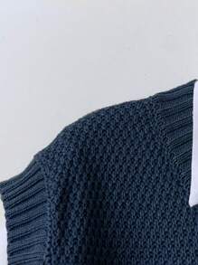 Plus Size Casual Solid Color Crew Neck Knitted Sweater Vest Top