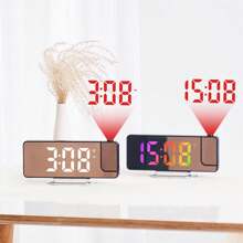 1 pieza Reloj despertador con proyección, Reloj despertador LED con proyección giratoria, Pantalla de temperatura, Brillo ajustable, Repetición, Pantalla digital grande de 7,6" para decoración del hogar, dormitorio, oficina