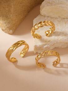 3 buc Inele deschise de damă Oțel inoxidabil placat cu aur de 18k stil minimalist Proces de ștanțare cu lanț artificial pentru uzură zilnică Bijuterii de vacanță pe plajă Cadou de Ziua Mamei