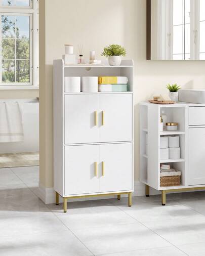 HEXCELEN Armário de banheiro, armário de armazenamento, 2 portas de armário e 1 área aberta, prateleiras ajustáveis, banheiro, sala de estar, escritório, quarto, 30 x 60 x 120 cm, branco