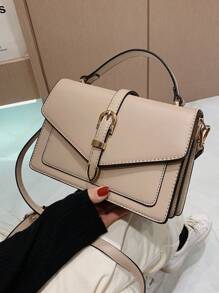 Lightweight, Business Casual Minimalist Flap Satchel Bag(Random Hardware Clips On Both Sides) For Teen Girls Women College Students, Rookies & White-Collar Workers Perfect For Office, College, Work, Business, Commute, Outdoors, Travel, Outings, Business Casual Woman Bag Perfect For Office Business And Work - Khaki - View 7