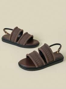 Sandales à semelle épaisse à boucle, compensées à bout ouvert pour l'extérieur et la plage, style bohème rétro, semelles souples et antidérapantes, confortables et pas fatiguantes, en mailles tressées marron avec franges, compensées de sport casual, nouvelle collection printemps automne 2025, grande taille femme 41-43