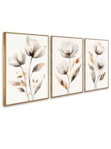 Kit 3 Quadros Lírios branco e bronze Quadro Ideal para Sala de Estar, Escritório, - Marrom Claro - Visão 5