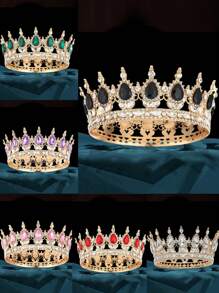 1 pieza Corona de estilo barroco elegante con rhinestones, tiara de novia de lujo para princesa, tocado redondo brillante, accesorio de pelo perfecto para novia