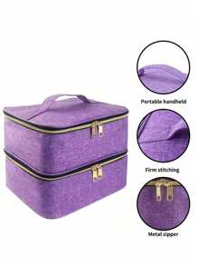 Nail Polish Organizer Handheld Double Layer Cosmetic Organizer Tote Bag For Girls And Women Nail Art, Essential Oil, Cosmetic Set Daily Travel Use Holiday Essentials Holiday Travel Essentials Travel Bag Travel Accessories Graduation - Purple - View 4