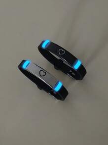 ATLVXJL 2pcs/Set Glow-In-The-Dark Minimalist Heart Decor Couple/Friendship Bracelet Set, Casual Accessory Suitable For Daily Wear, Valentine's Day And Halloween Gift