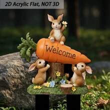 1 szt. Nowy 2D akrylowy słodki marchewkowy królik ogrodowy trawnikowy kołek, dekoracja doniczki ogrodowej