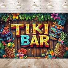 Telón de fondo con diseño tropical de flores y tótem - Tema hawaiano de playa, perfecto para decoración del hogar y reuniones familiares - Multicolor - Ver 3