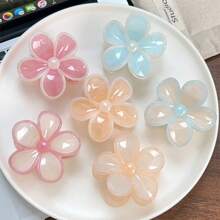 1/2/4/6 peças de grampos de cabelo de flores coloridas para primavera e verão, grampos de cabelo de plástico contrastantes de 2,95 polegadas, rosa, amarelo e azul, acessórios de cabelo de cor sólida, elegantes, simples e minimalistas, adequados para uso diário, casual, festa, deslocamento, férias, penteados, maquiagem, garra de cabelo, grampos de garra, grampo de mandíbula de cabelo, presilha de cabelo, presilha de cabelo da moda