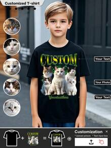Customized Children's T-Shirt, Comfortable, Breathable T-Shirt, Exclusive Customization, Upload Text/Images, Cartoon Images, Exclusive Gifts. - Black - View 1