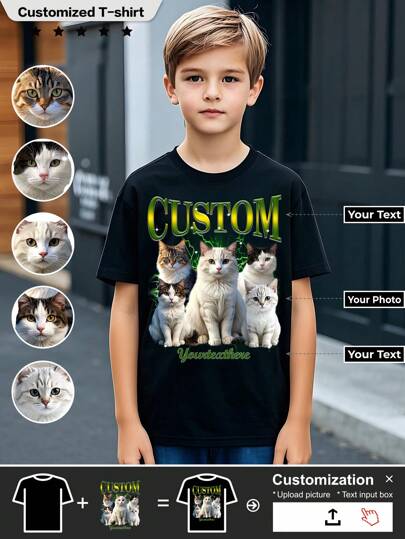 Customized Children's T-Shirt, Comfortable, Breathable T-Shirt, Exclusive Customization, Upload Text/Images, Cartoon Images, Exclusive Gifts.