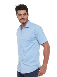 Rand paul Men's Slim Fit Short Sleeve Plain Dress Shirt With Pocket - 淺藍色 - 查看 4