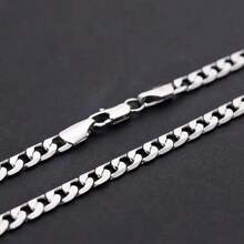 925 Sterling Silver Italian 5mm Cuban Necklace, Made In Italy 18K Gold Plated Solid Cut Cuban Necklace For Valentine's Day, Wedding Anniversaries, Christmas, All Kinds Of Festivals, Special Occasions, Gift Box. - Silver - View 6