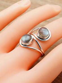 Labradorite 925 Sterling Silver Gemstone Adjustable Ring - Labradorite - View 3